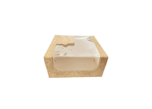 Cutii carton natur cu fereastra pentru prajituri 21 x 21 x H 10 cm, 50 buc/set