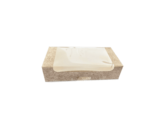 Cutii carton natur cu fereastra pentru prajituri 20 x 10,5 x H 5 cm, 50 buc/set