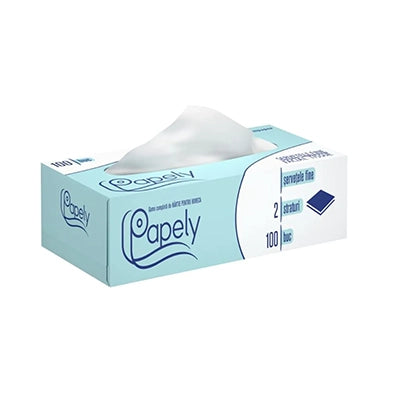 Papely servetele faciale albe, 2 straturi, 100 buc/cutie