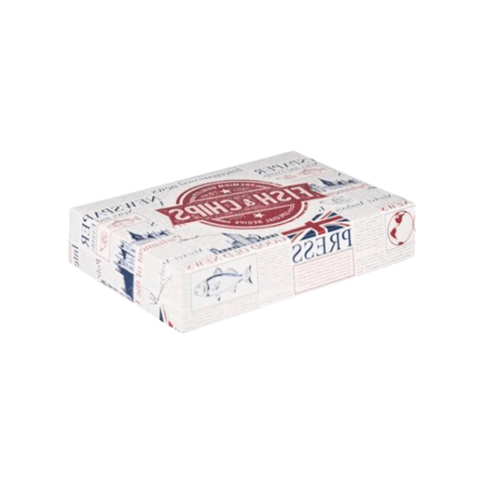 Cutii grill carton cu aluminiu Fish and chips, 23,5 x 15,5 x 5 cm, 10 kg/set