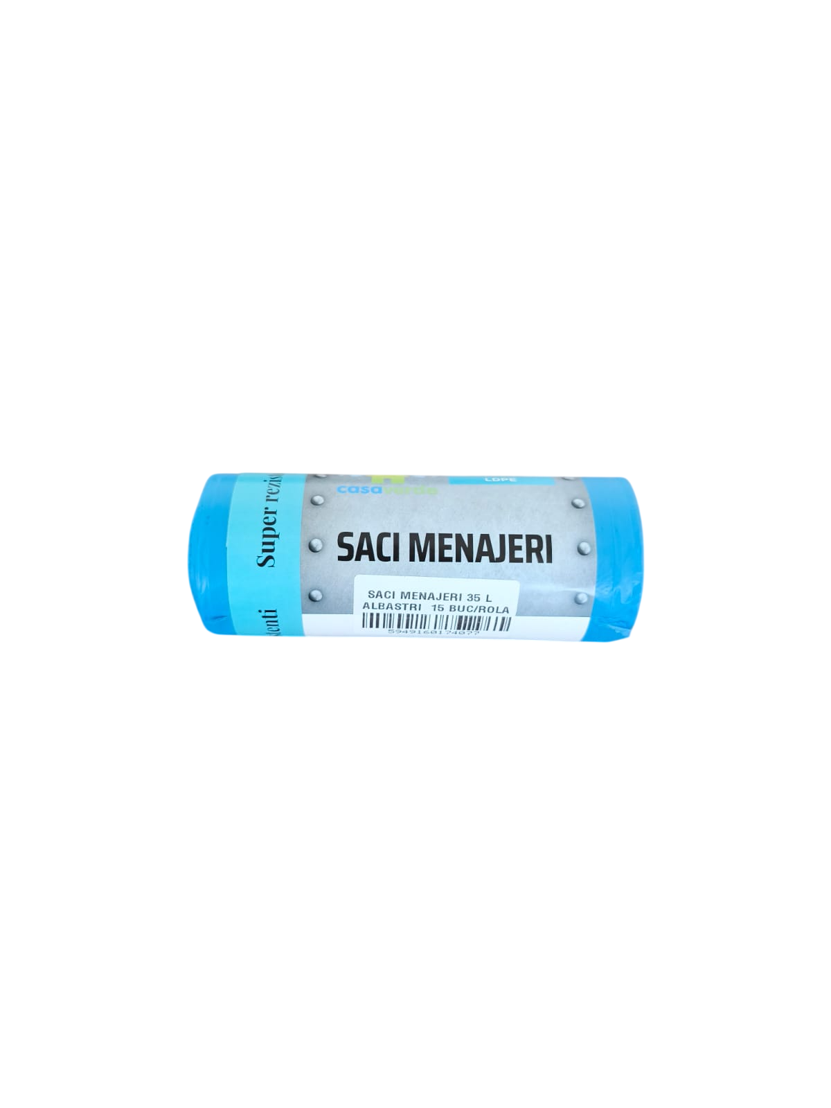 Saci menajeri albastri 35L, LDPE, 15 buc/rola