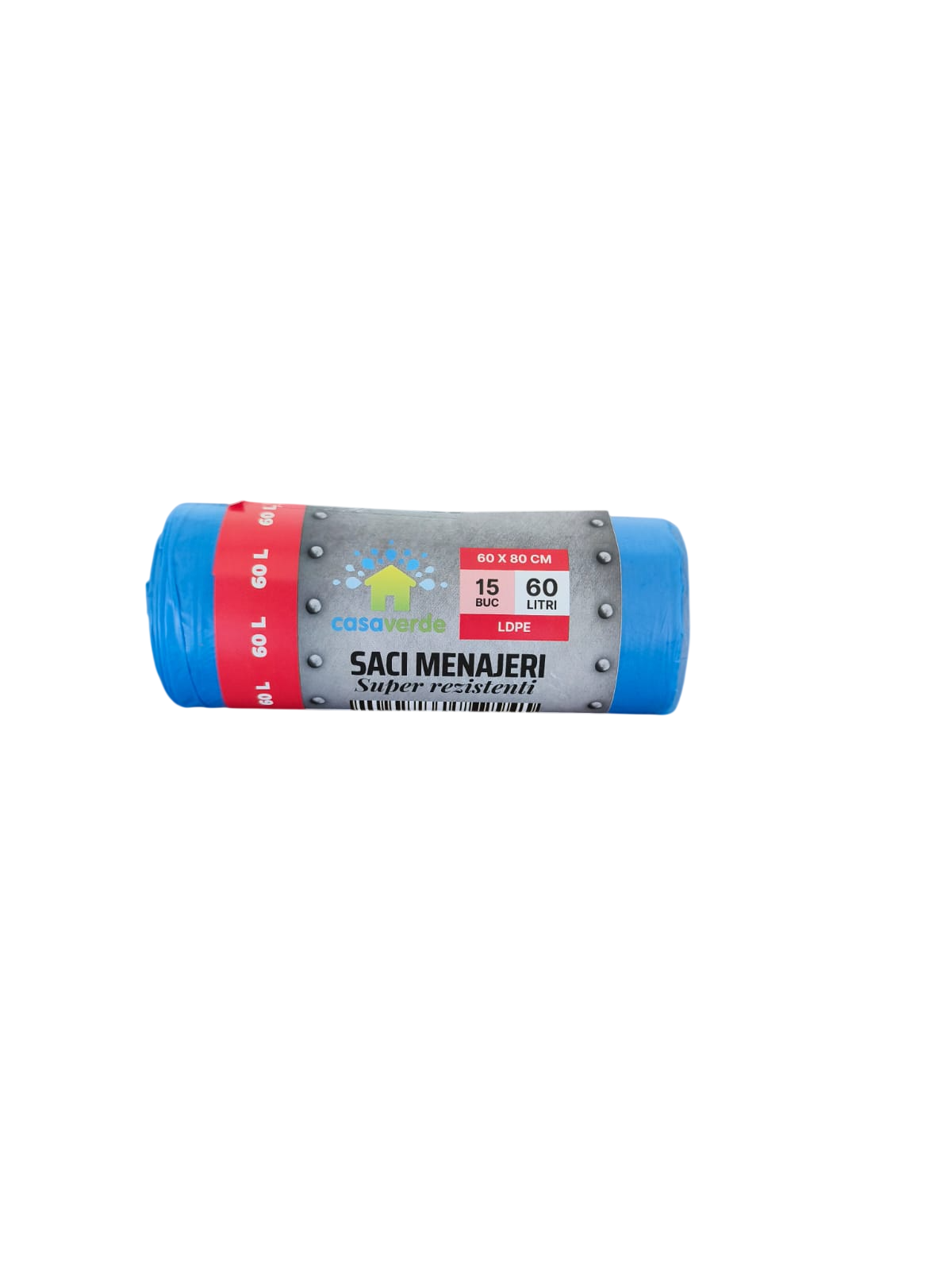 Saci menajeri albastri 60L, LDPE, 15 buc/rola