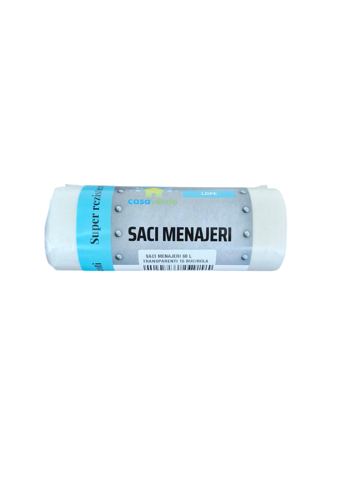 Saci menajeri transparenti 60L, LDPE, 15 buc/rola