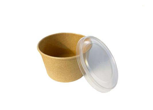 Boluri din carton kraft exterior si interior pentru supa, cu capac transparent, 16 oz/470 ml, 25 buc/set