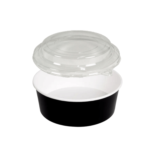 Caserole carton negre rotunde pentru salata, 38 oz cu capac transparent b