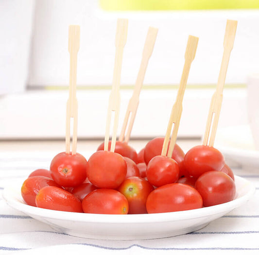 Furculite catering bambus pentru cocktail 90 mm, 100 buc/set