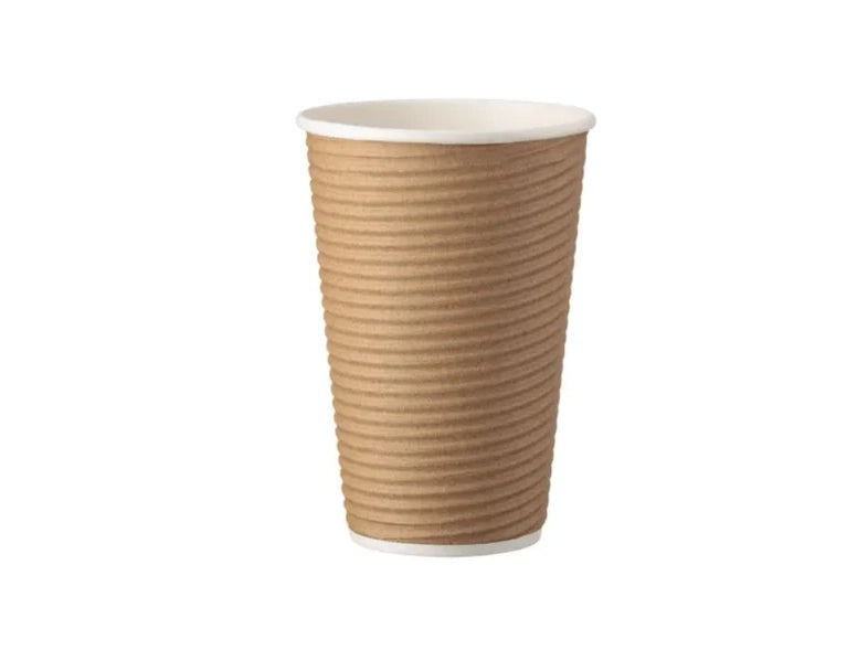 Pahare de carton kraft cu perete dublu 16 oz, 25 buc/set