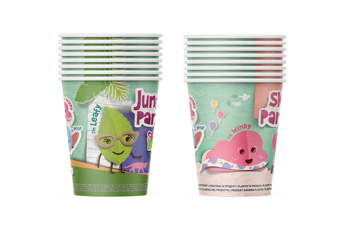 Pahare de carton Party pentru copii pentru sucuri, fresh Jungle si Sky