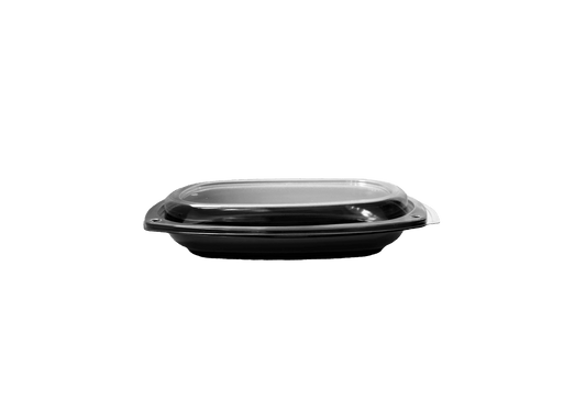 Platouri negre mici 30 x 18 cm, cu capac transparent, 50 buc/set