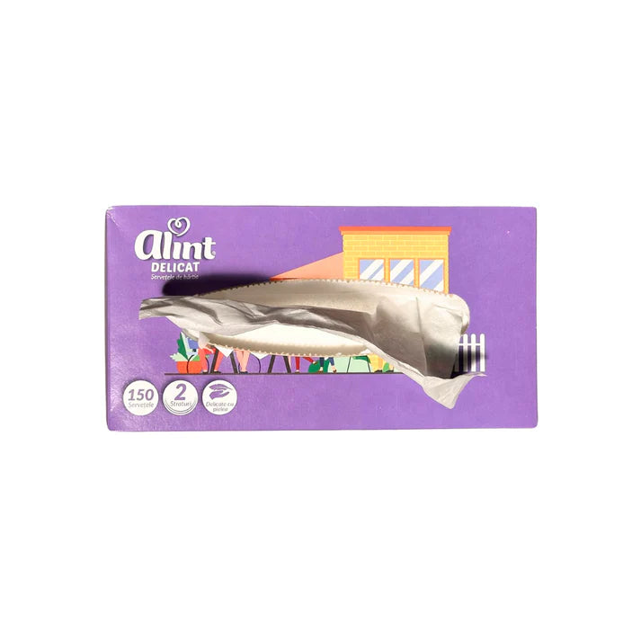 Servetele faciale albe, la cutie (pop-up) Alint Delicat, 2 straturi, 150 buc/cutie