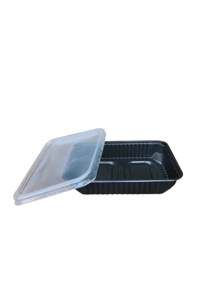 Caserole negre cu capac transparent inclus, 750 ml, 181*132*50 mm, 50 buc/set