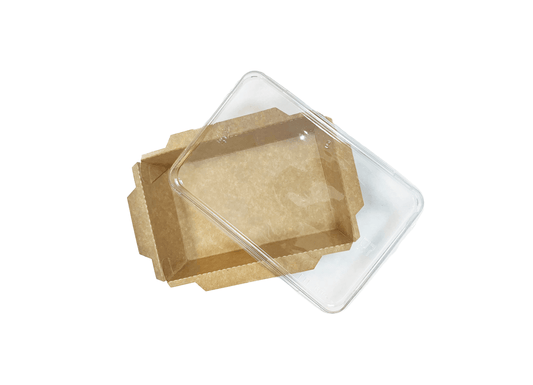 Cutii carton laminate kraft catering 1200 cc, cu capac transparent, 50 buc/set