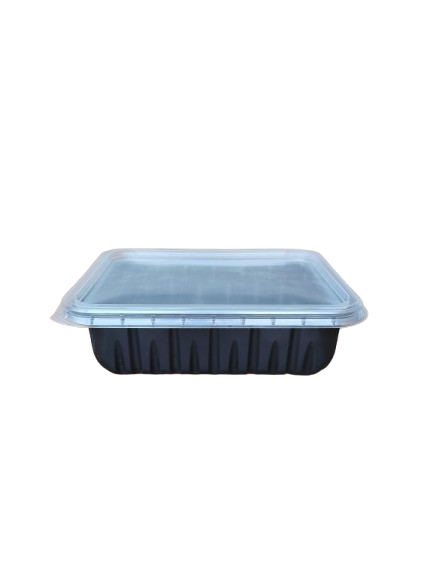 Caserole negre cu capac transparent inclus, 187*137*50 mm, 50 buc/set