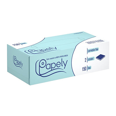 Papely servetele faciale albe, 2 straturi, 150 buc/cutie