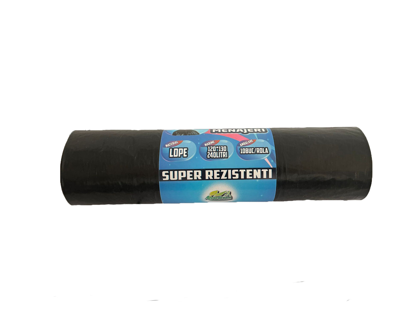 Saci menajeri negri STRONG, foarte incapatori, 240L, LDPE, 120 x 130 cm, 10 buc/rola
