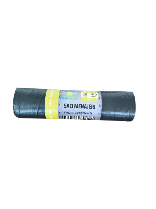 Saci menajeri negri 160L, LDPE, 10 buc/rola
