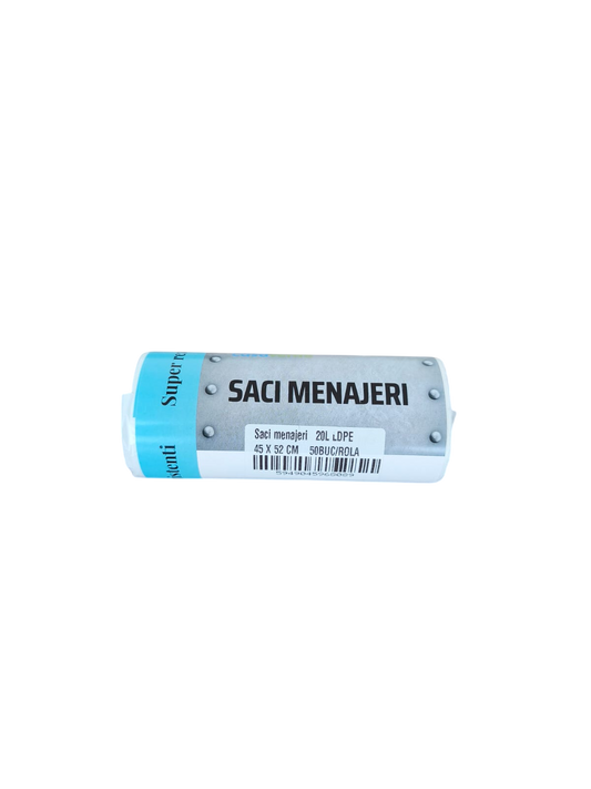 Saci menajeri albi 20L, LDPE, 50 buc/rola