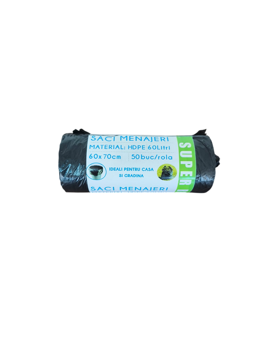 Saci menajeri negri 60L, HDPE, 60 x 70, 50 buc/rola