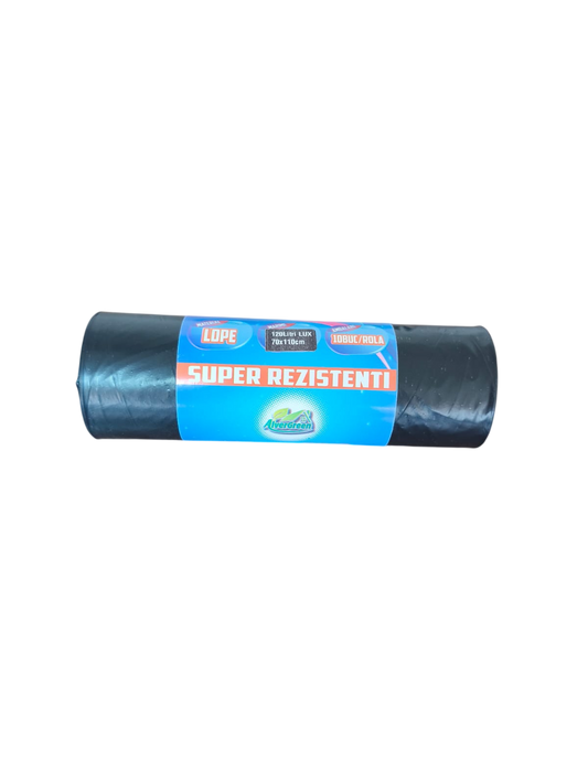 Saci menajeri negri lux, super rezistenti 120L, LDPE, 10 buc/rola