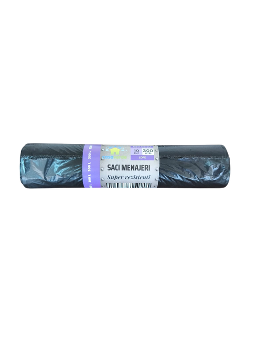 Saci menajeri negri GROSI, PENTRU PUBELE, 300L, LDPE, 10 buc/rola