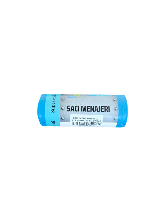 Saci menajeri albastri 35L, LDPE, 15 buc/rola