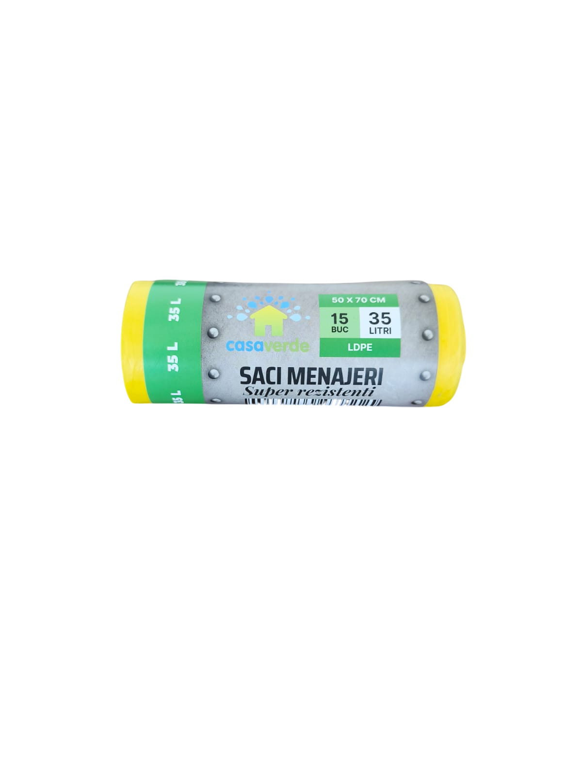 Saci menajeri galbeni 35L, LDPE, 15 buc/rola