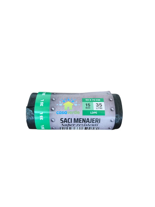 Saci menajeri negri 35L, LDPE, 15 buc/rola