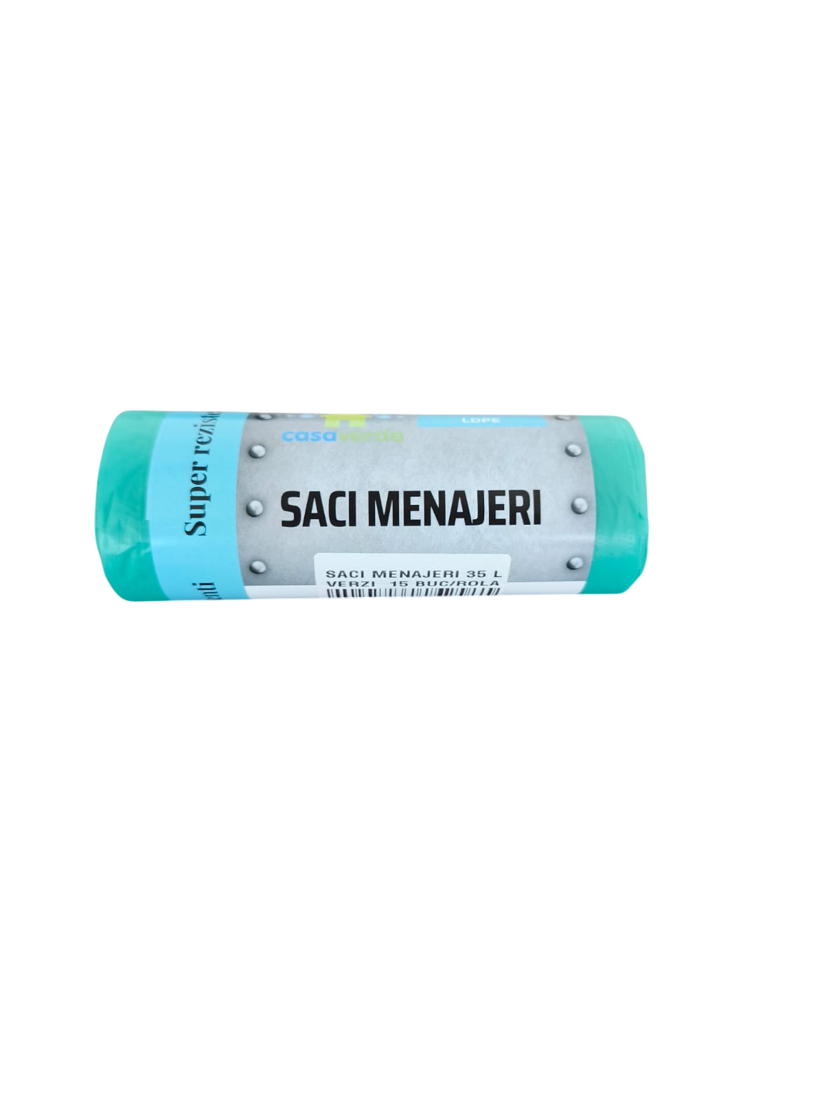 Saci menajeri verzi 35L, LDPE, 15 buc/rola