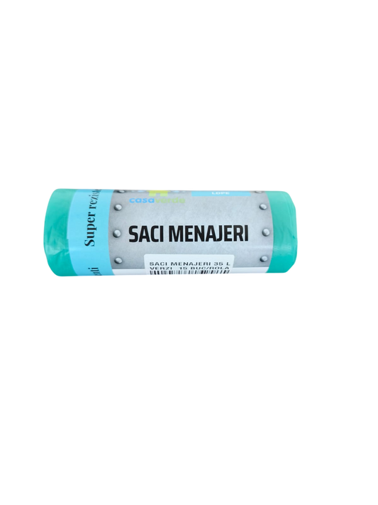 Saci menajeri verzi 35L, LDPE, 15 buc/rola