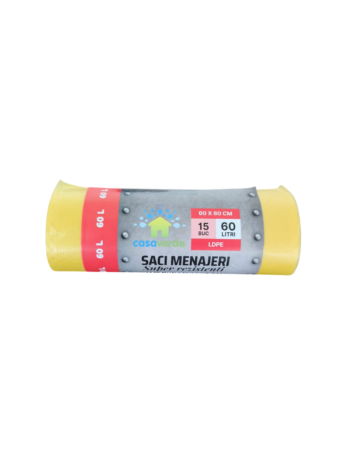 Saci menajeri galbeni 60L, LDPE, 15 buc/rola
