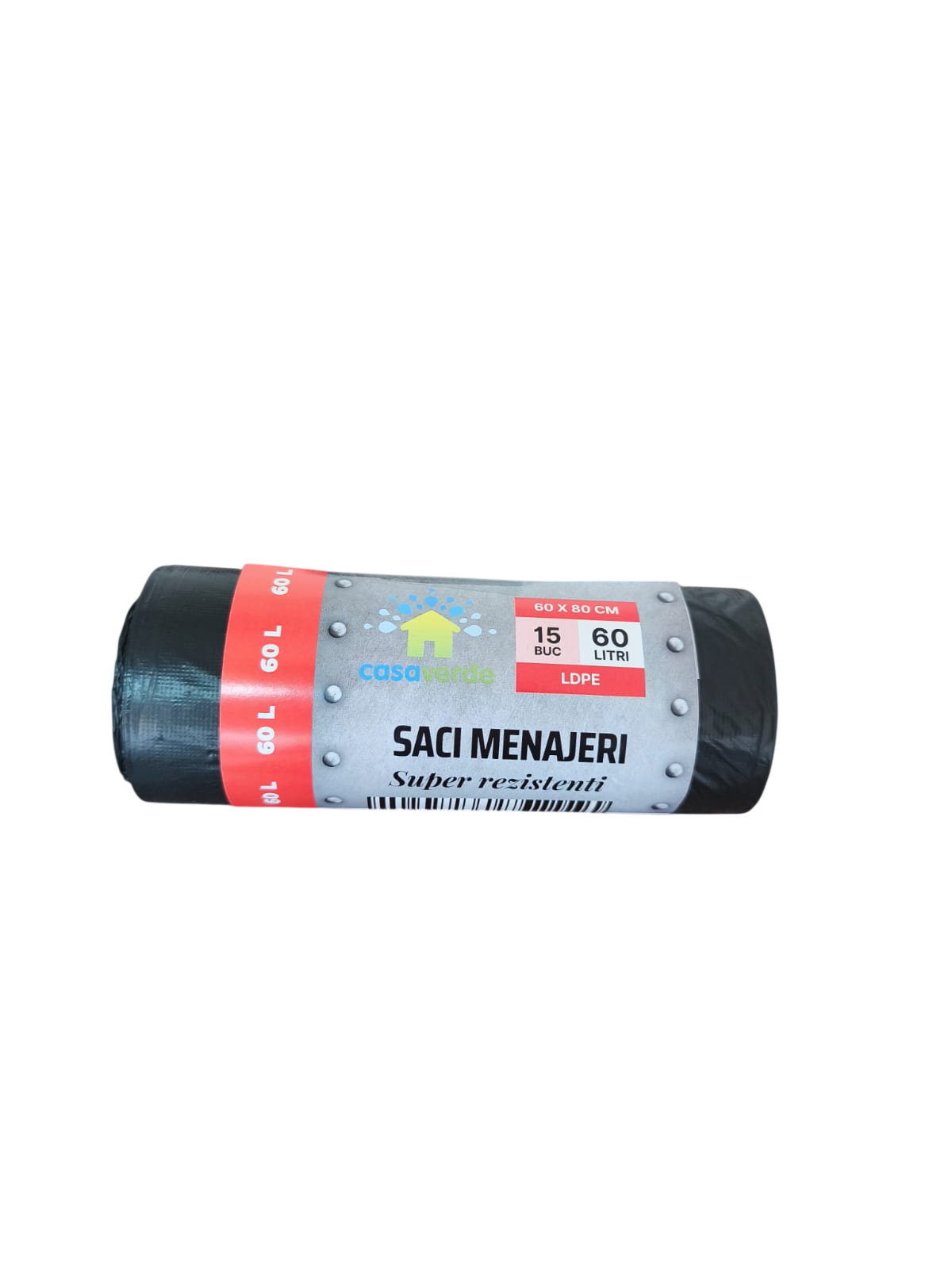 Saci menajeri negri 60L, LDPE, 15 buc/rola