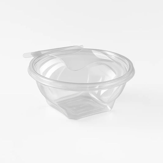 Caserole plastic rotunde pentru salata cu capac atasat, 250 ml, 100 buc/set