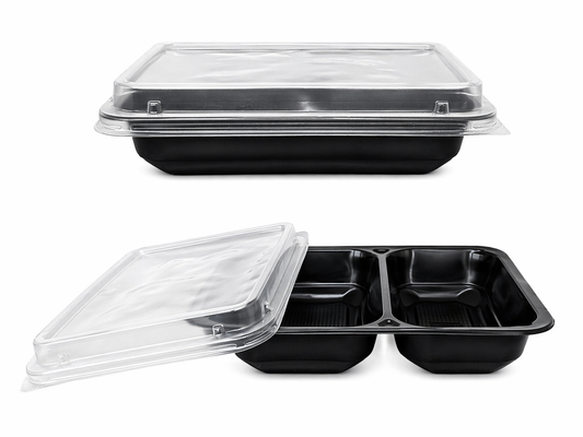 Caserole negre TERMO din PP, 2 compartimente, 227*178*45 mm, 50 buc/set