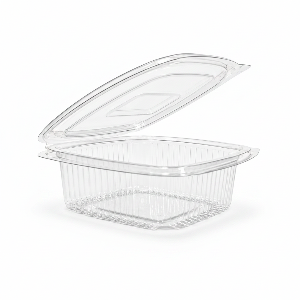 Caserole transparente cu capac atașat PET groase, 375 cc, 100 buc/set