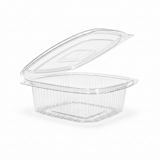 Caserole transparente cu capac atașat PET groase, 375 cc, 100 buc/set