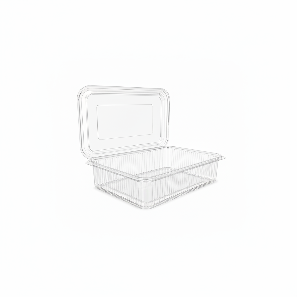 Caserole transparente cu capac atașat PET groase, 1500 cc, 100 buc/set