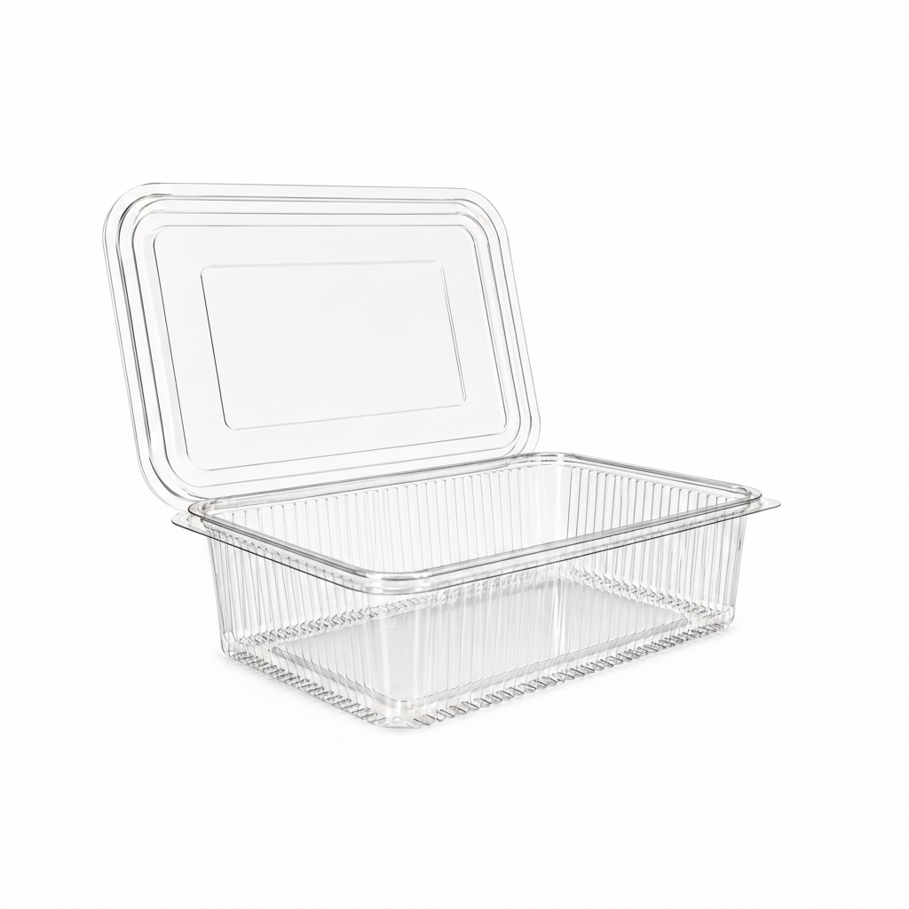 Caserole transparente cu capac atașat PET groase, 2000 cc, 100 buc/set