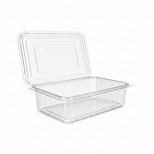 Caserole transparente cu capac atașat PET groase, 2000 cc, 100 buc/set