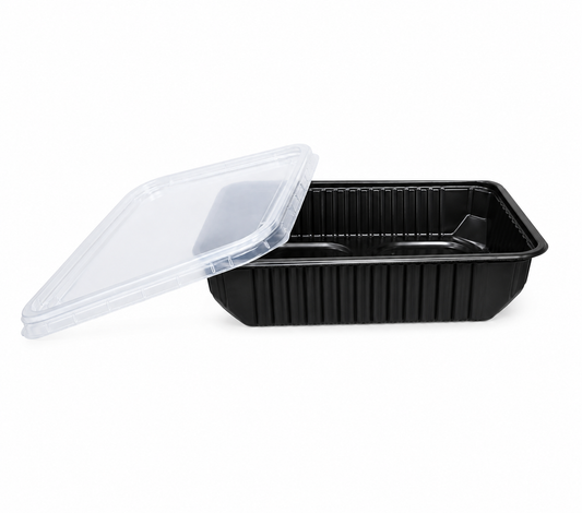 Caserole negre cu capac transparent inclus, 500 ml, 181*132*35 mm, 50 buc/set