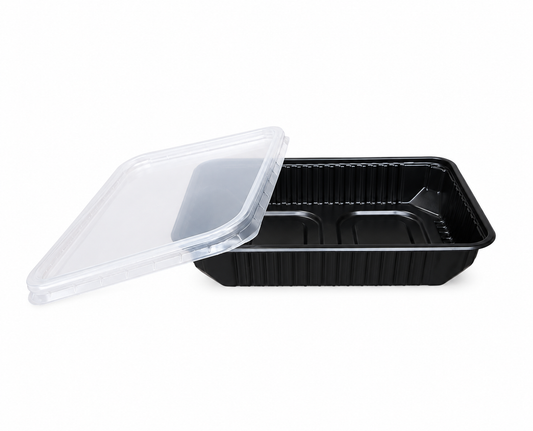 Caserole negre cu capac transparent inclus, 750 ml, 181*132*50 mm, 50 buc/set