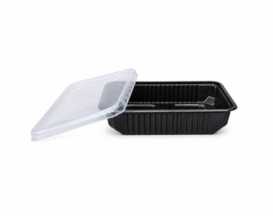 Caserole negre cu capac transparent inclus, 1000 ml, 181*132*60 mm, 50 buc/set