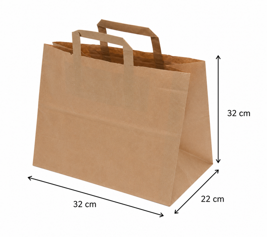 Pungă hârtie kraft virgin 32×22×32 cm, mâner plat