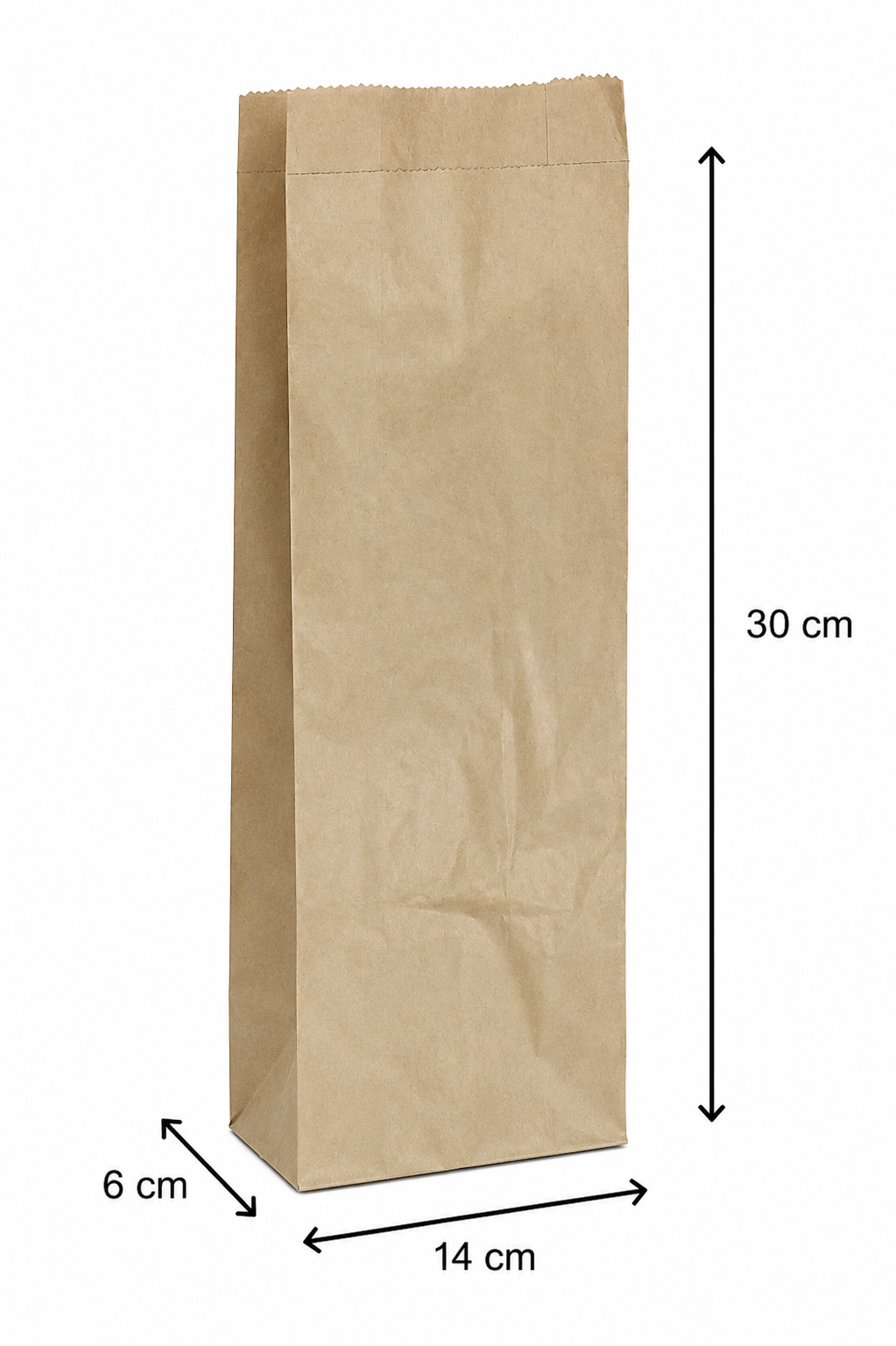 Pungă hârtie natur patiserie, 2/1, 14×6×30 cm