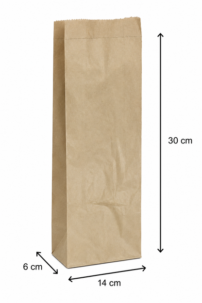 Pungă hârtie natur patiserie, 2/1, 14×6×30 cm