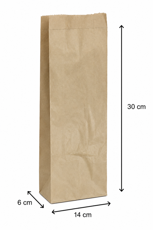 Pungă hârtie natur patiserie, 2/1, 14×6×30 cm