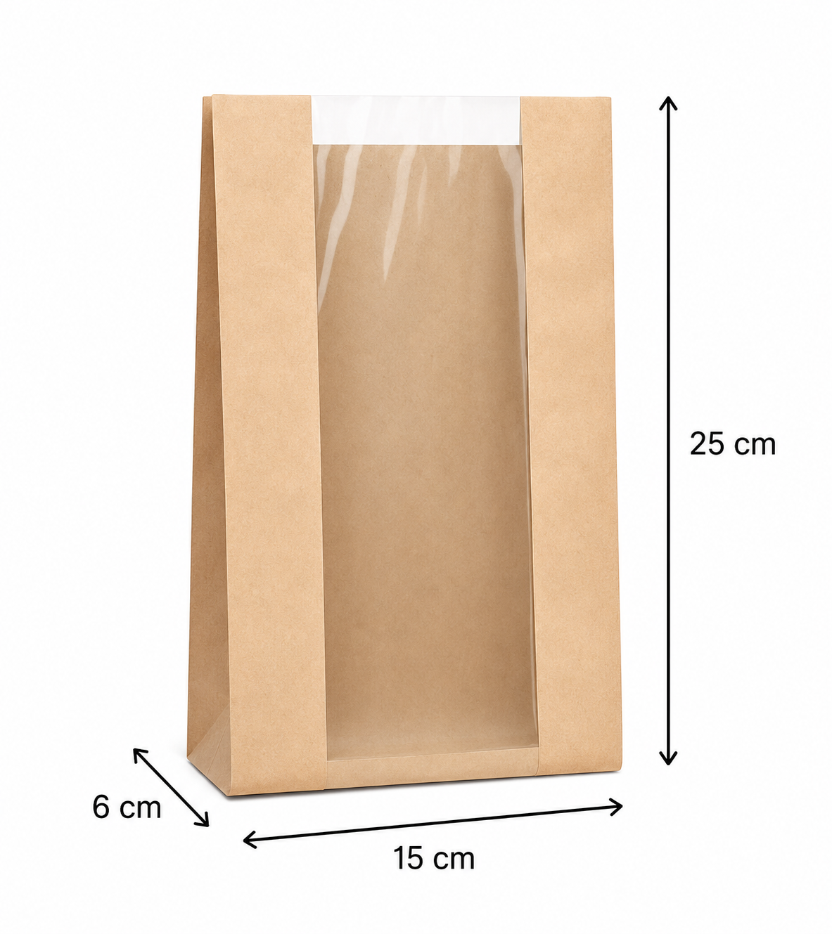 Pungă hârtie natur cu fereastră 15×6×25 cm