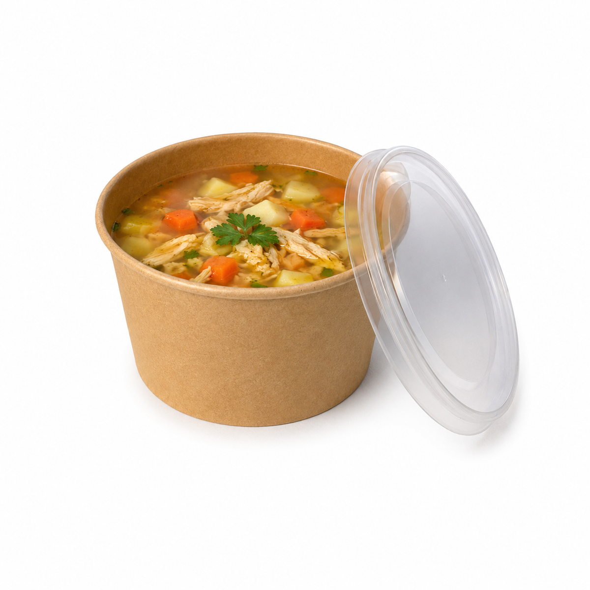 Boluri supă carton natur 16 oz cu capac PP transparent