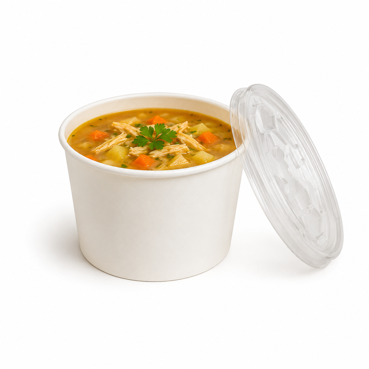 Boluri supă carton alb 16 oz cu capac PP transparent