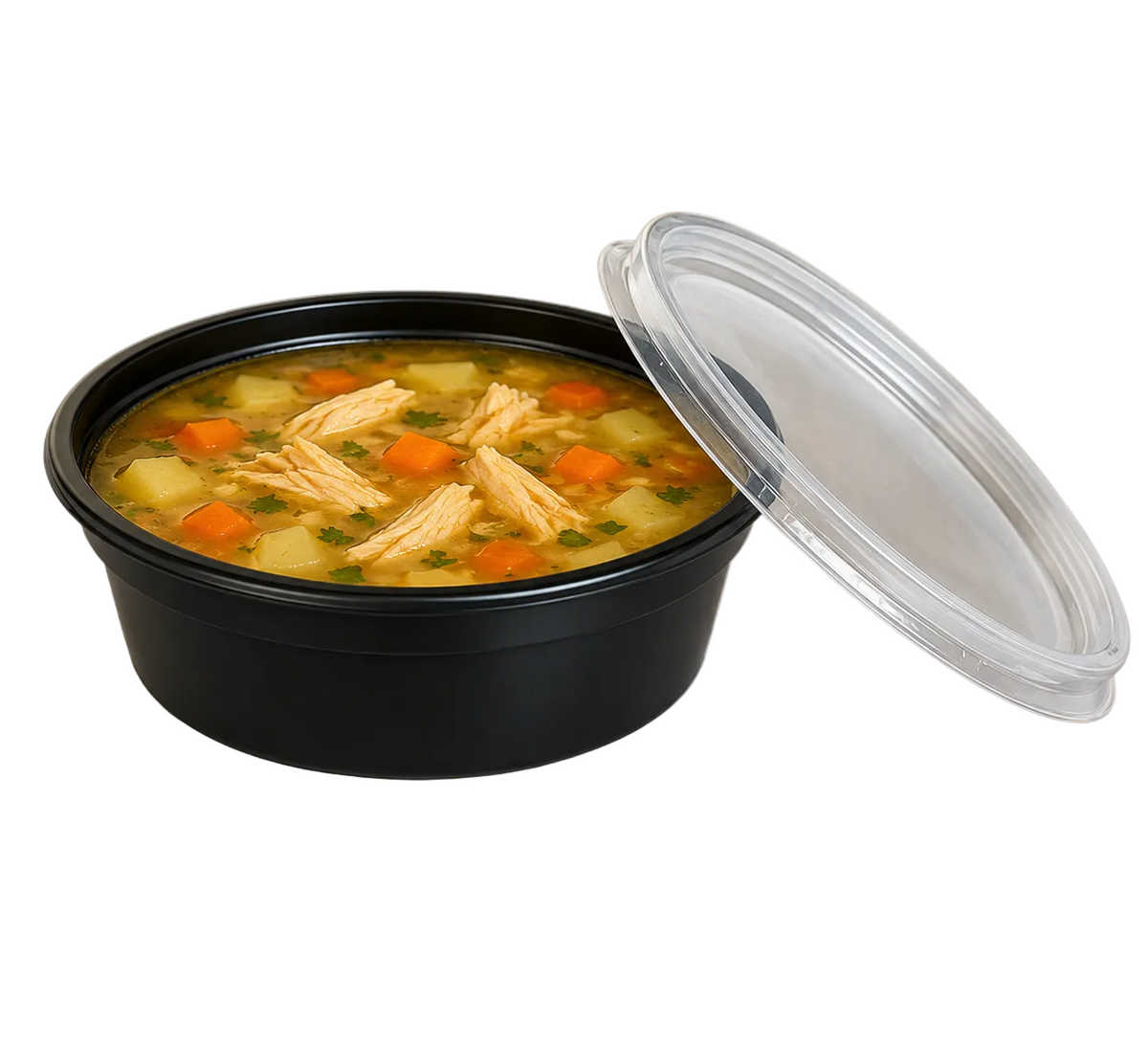 Boluri supă GOODPACK PP negru 360 ml cu capac transparent