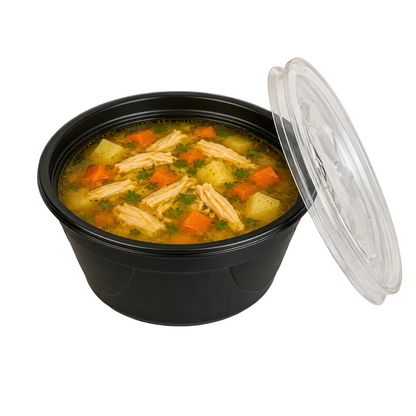 Boluri supă GOODPACK PP negru 460 ml cu capac transparent
